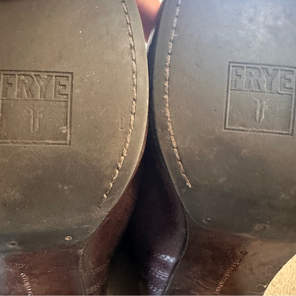 Frye Carson Mid Heel Dark Brown Leather Boots Pull On Vintage - Picture 8 of 10